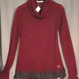 Maurice's Embroidered Cowlneck Sweater Black and Red NWT Small